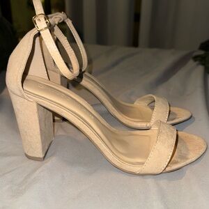 Elegant Beige Ankle Strap Heels